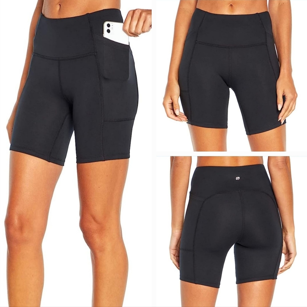 NWT Marika Black Bike Shorts High Rise Dry Wik Cell Phone Pocket Size S
